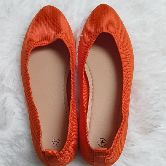 Orange Knit Pointed Toe Casual Bright Everyday Women's Flats - Picture 11 of 13